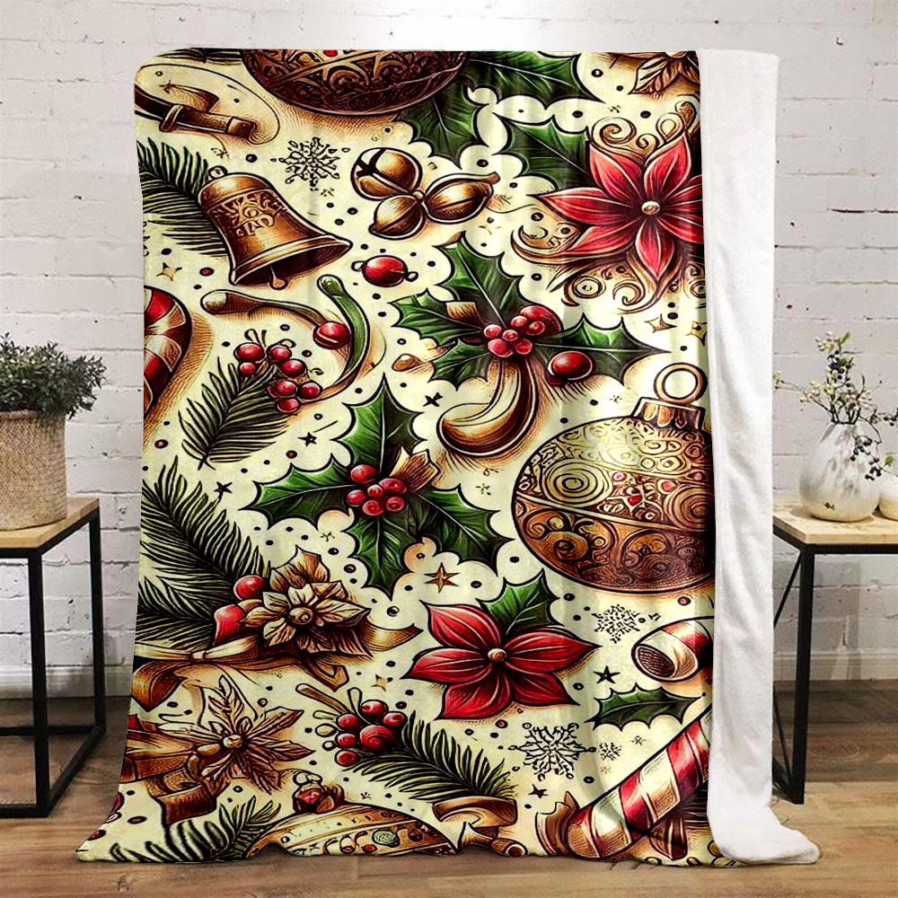 Festive Christmas Ornament Pattern Patterned flannel blanket perfect for the bedroom living room, sofa, or a little nap