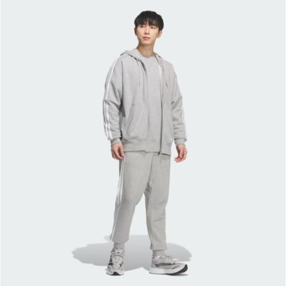 adidas Унисекс Повседневная хлопковая толстовка на молнии с 3 полосками, серая