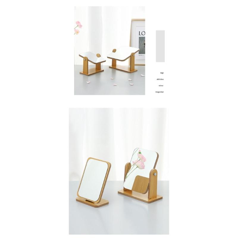 Rotatable Makeup Mirror with Wooden Stand Desktop Makeup Mirror,Lovely Cosmetic Mirror Vanity Mirror for Womens Girls