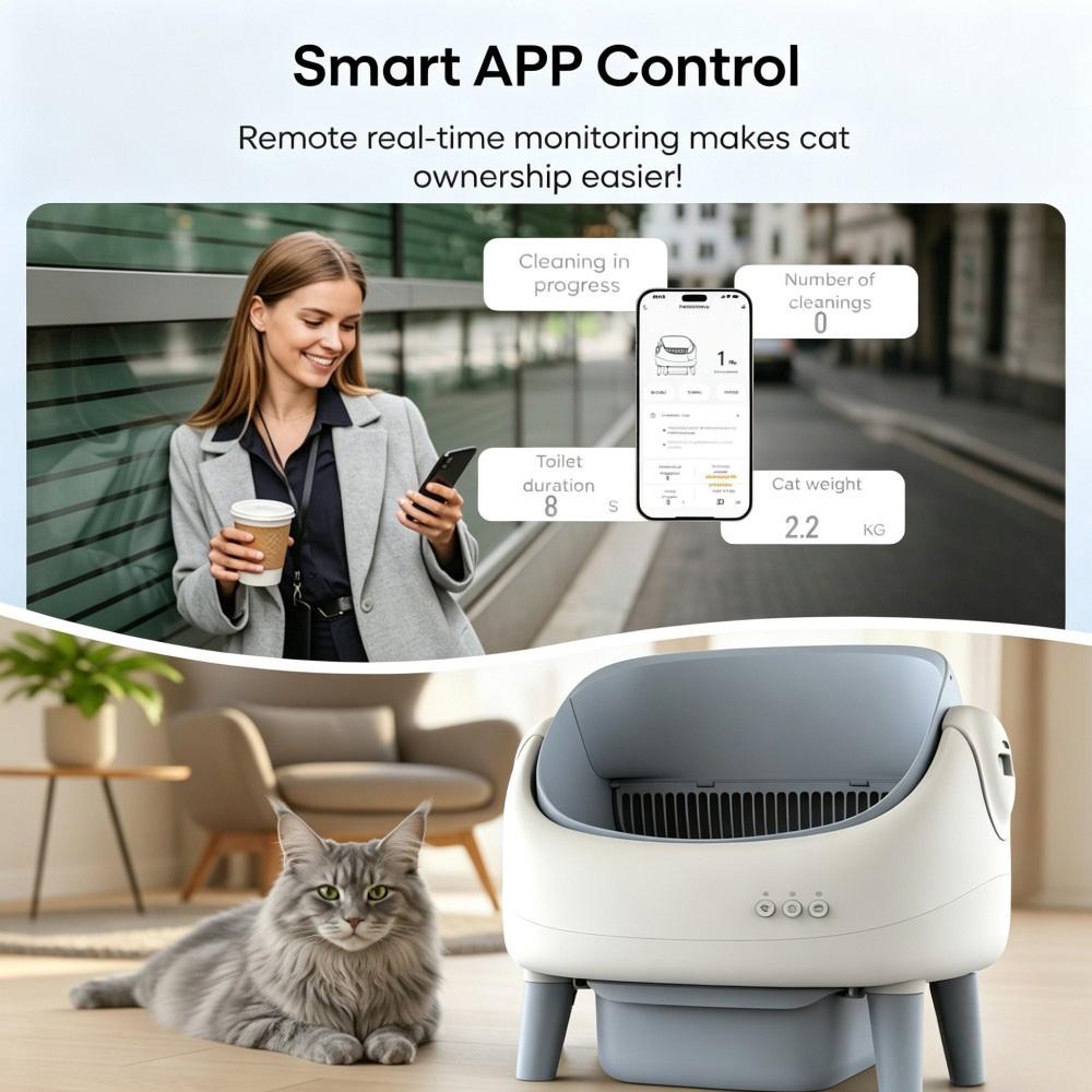 Умный лоток для кошек Crigge MINI-C, Открытая конструкция, Система самоочистки, Управление через приложение WiFi, Отслеживание здоровья, Ультратихая работа 35 дБ