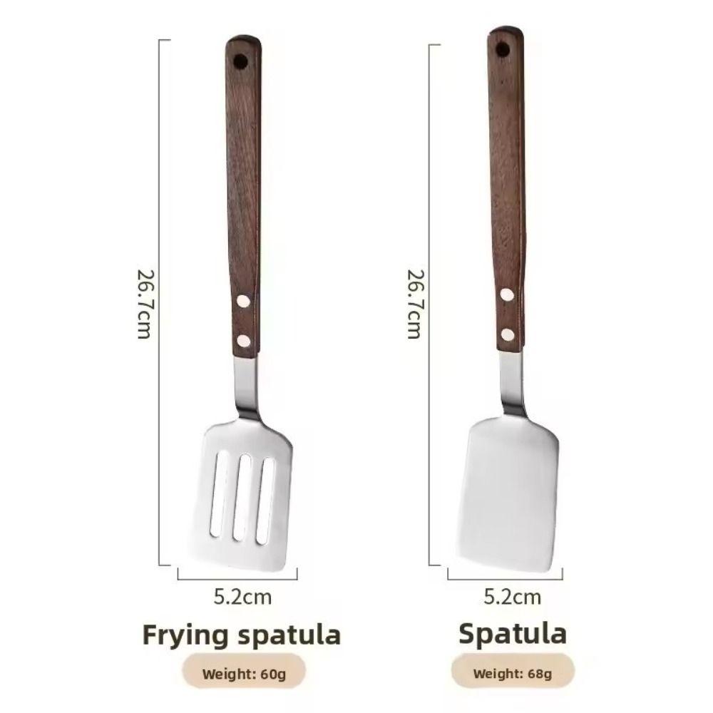 304 Stainless Steel Frying Spatula Walnut Handle Stir-fry Spatula Outdoor Kitchen Supplies
