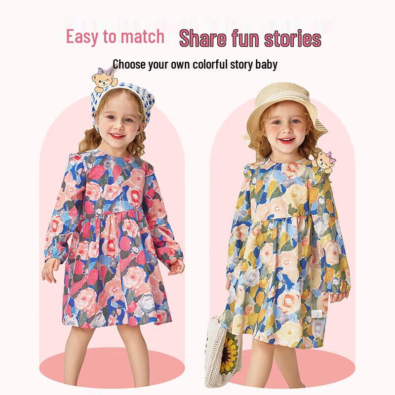 Classic Teddy Girls' Floral Pure Cotton Princess Long Dress