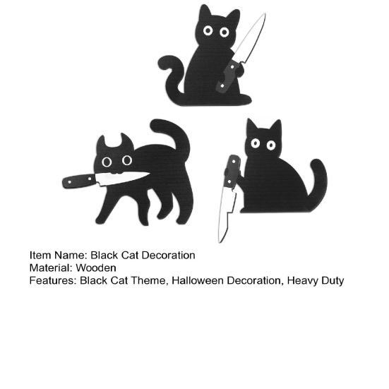 3Pcs/Set Holding Cutter Black Cat Decoration Farmhouse Rustic Wooden Halloween Cat Wall Art Home Bedroom Living Room Door Frame Decorative Sign