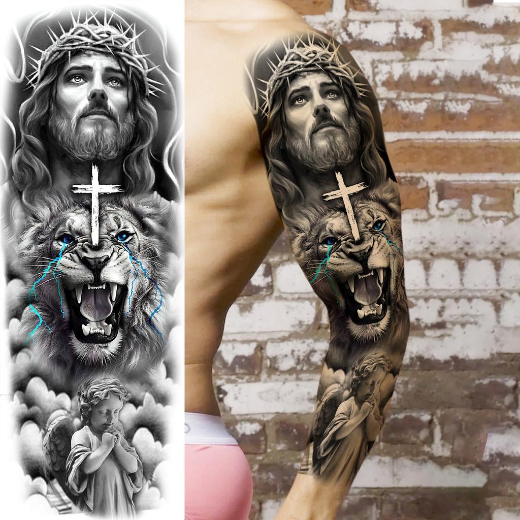 1 Sheet Full Arm Robber Gangster Temporary Tattoos For Men Women Waterproof Tatoo Sleeve Realistic Bad Guy Fake Tattoos Sticker