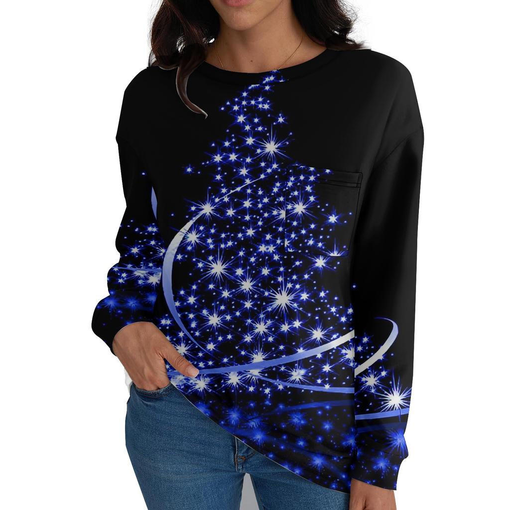 Женские рубашки с длинным рукавом, топы свободного покроя с круглым вырезом, повседневные осенние модные футболки, блузки с карманами, одежда