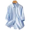 Blue Shirt Women's Middle Sleeves Summer New Loose and Thin Casual Pure Cotton Shirt