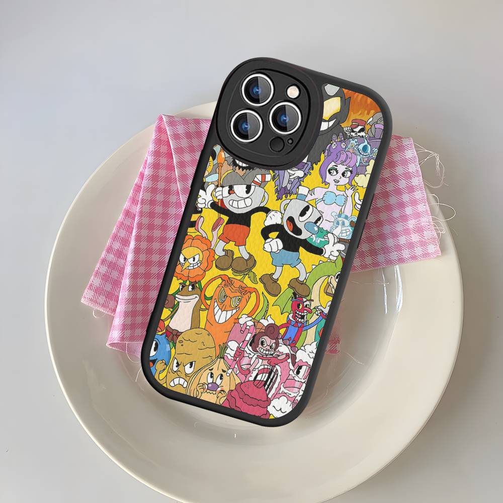 C-Cuphead Classic Game Silicone Phone Case For IPhone 16 15 14 13 12 11 Pro Max Mini Leather Soft Cover