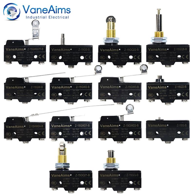 Z-15 Micro Limit switch Travel Switch Small Horizontal Roller Lever 15A 250V 1NO1NC Normally Open Normally Closed Travel Switch