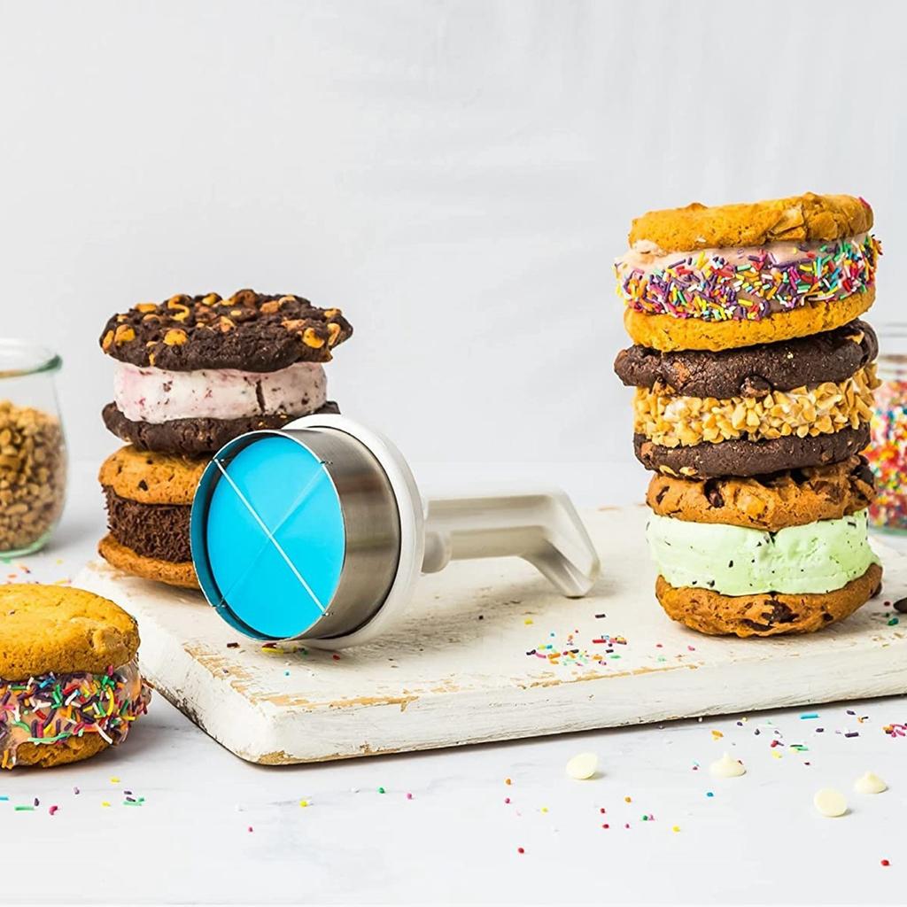 Ice Cream Sandwich Tool,Half Cup Stainless Steel Cookie Ice Cream Sandwich Scoop Mold With ,Cylinder Sandwiches Maker