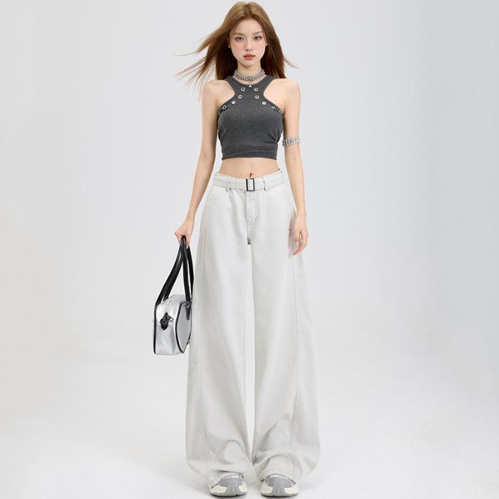 Женские весенние брюки с высокой талией и широкими штанинами Женские весенние ленивые и свободные брюки прямого кроя с драпировкой