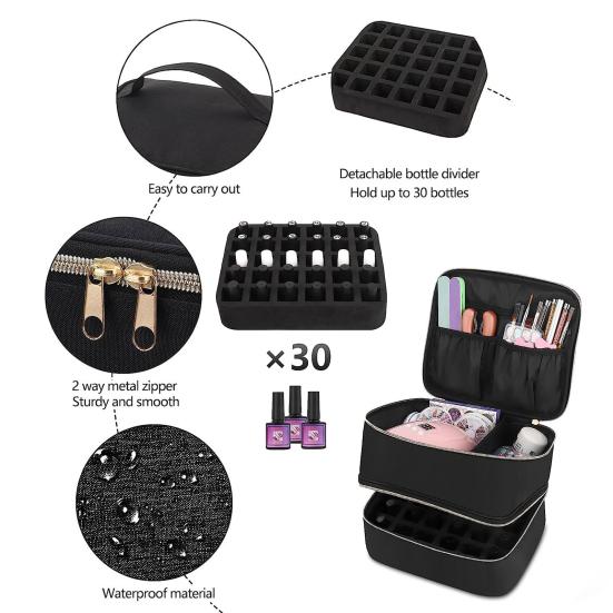 Сумка-органайзер для переноски лаков для ногтей, большой вместимости, двухслойная, на молнии