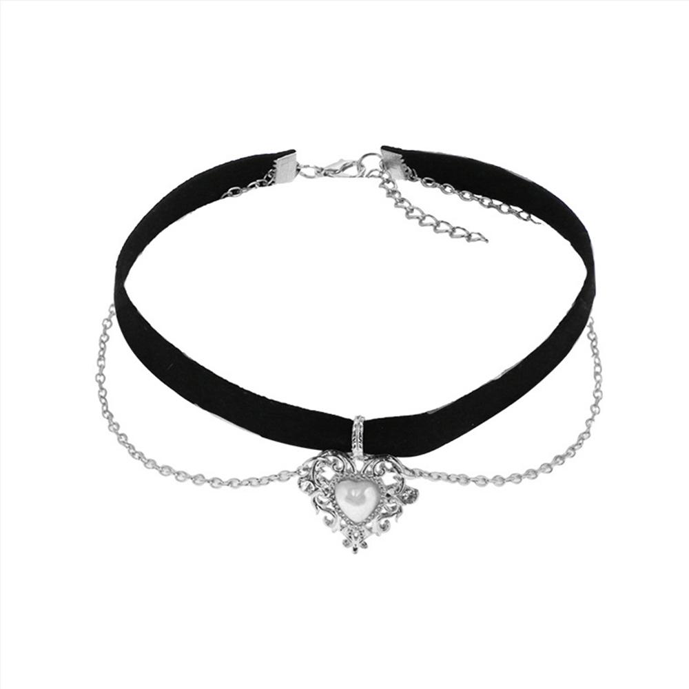 Party Imitation Pearls Velvet Jewelry Short Vintage Love Heart Heart Necklace Pendant Choker Chain