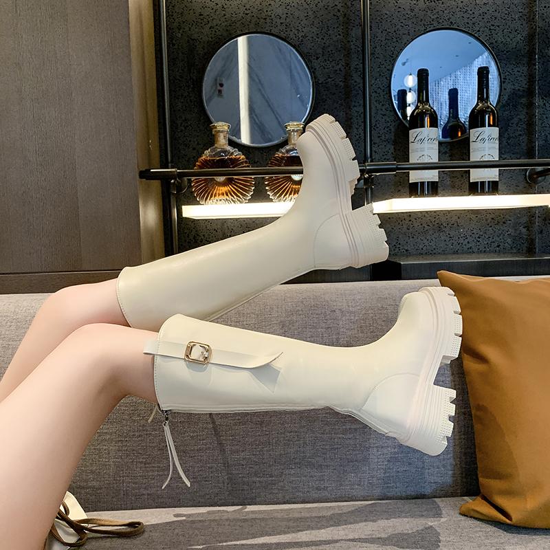 Fashion 2024 Hot Sale Solid Color New Women's Knee Length Boots Autumn Winter Back Zipper Platform Ladies High Boots Botas Mujer.