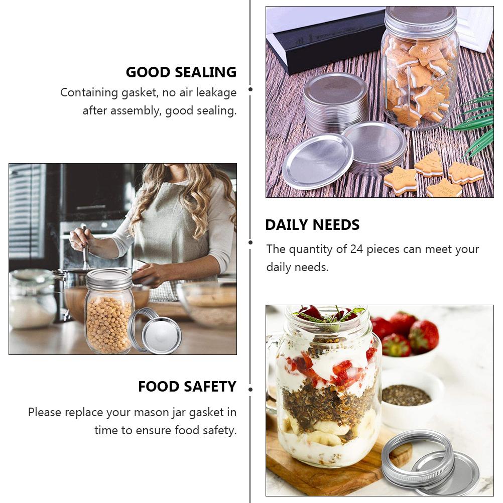 24 Pcs Tinplate Cover Metal Canning Jar Lids Spill Proof Caps Wide Mouth Mason Airtight Bottle Caliber Reusable