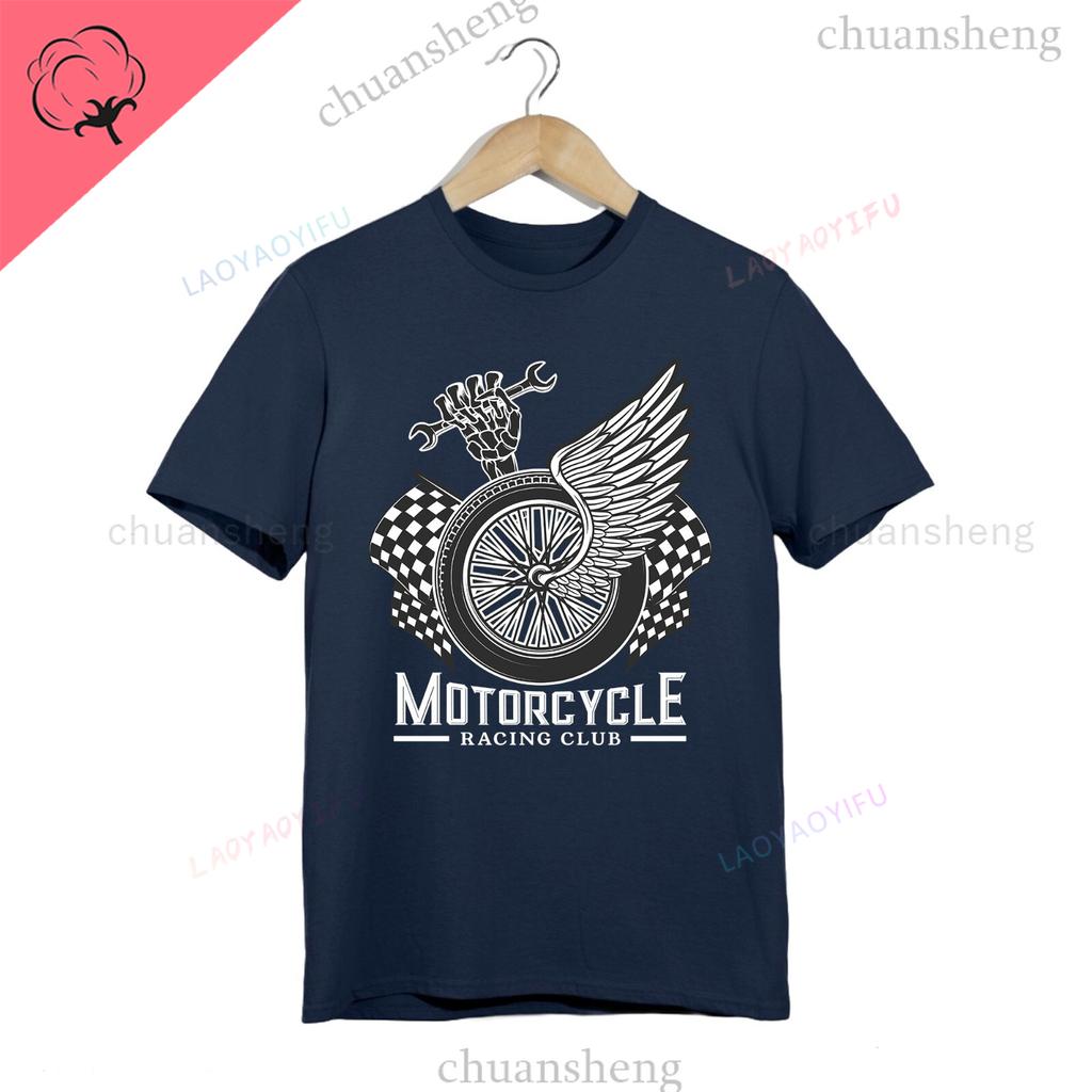 Camiseta Motorcycle Racing Club TShirt Winged Wheel Skeleton Wrench Tee Biker Garage Top Camisa Cotton Unisex Shirts