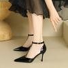 Red High Heels Women Shoes Hollow Pointed Toe Pumps Fashion T-type Ankle Buckle Strap Ladies  New Sexy Party Dress Shoes