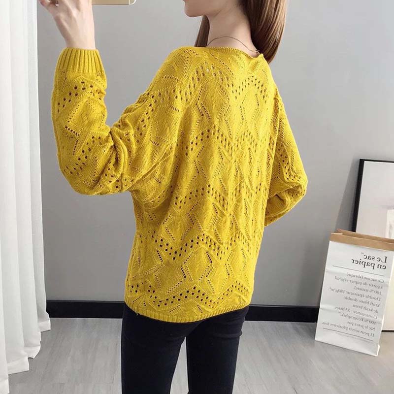 Hollow Knit Sweater Thin Women's Loose Pullover Sweet Outer Bottomed Blouse College Girl Style Hand Knitting