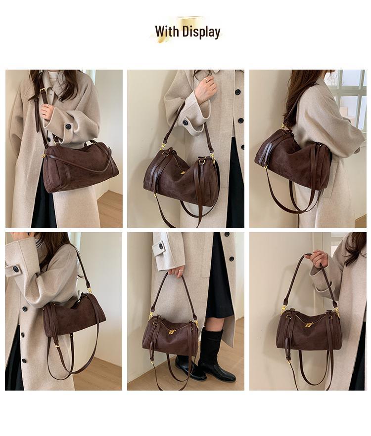 Винтажная матовая женская сумка-тоут большой вместимости «Бостон»: Сумка-боулинг на плечо и через плечо Осень/Зима