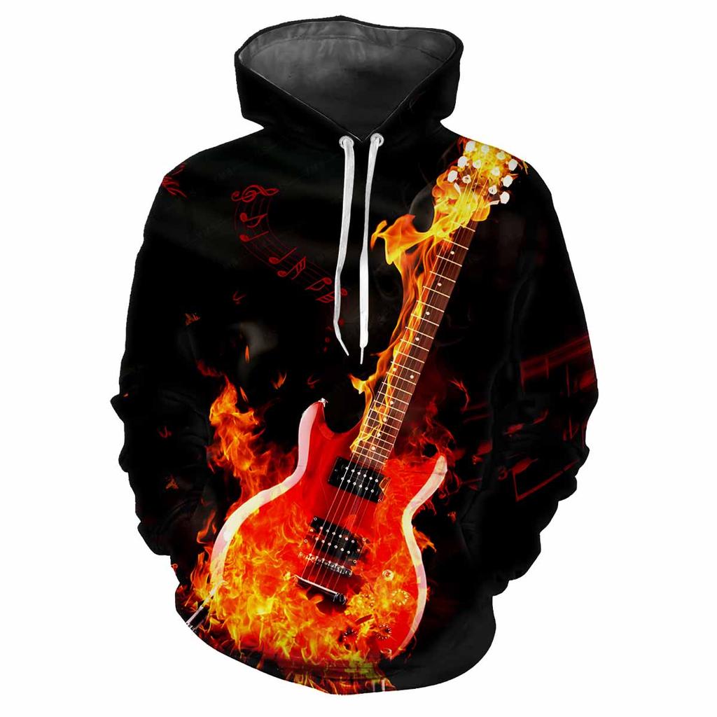 Новая рок-крутая гитара 3D-печать повседневная мода мужская повседневная мужская мода удобная хип-хоп музыка энтузиасты толстовки уличная
