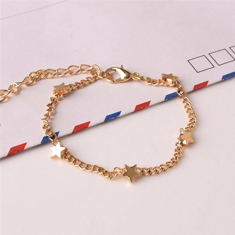 Fashion Lady Girls Simple Gold Chic Heart Trendy Stars Chain Bracelet Cuff Decoration