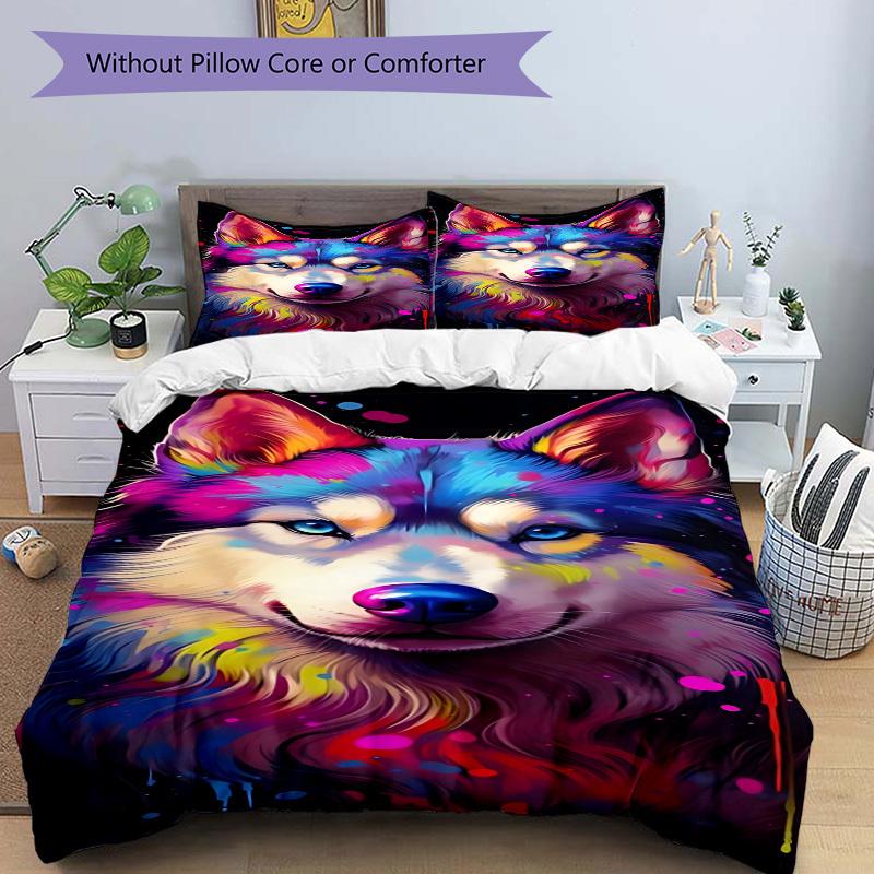 3pcs Colorful Wolf Art Duvet Cover Set -Includes 1 Duvet Cover and 2 Pillowcases, No Quilt Core, All-Season Home Decor yy251111166
