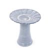 Handmade Ceramic Bird Bath (diameter 43 cm, Height 45 cm), Light Blue-Grey with Flower Grooves, Weatherproof & Frost-Resistant, for Garden, Terrace