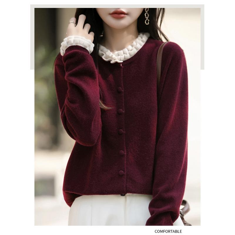 Vintage Ruffled Knit Cardigan Casual Autumn Winter Outerwear
