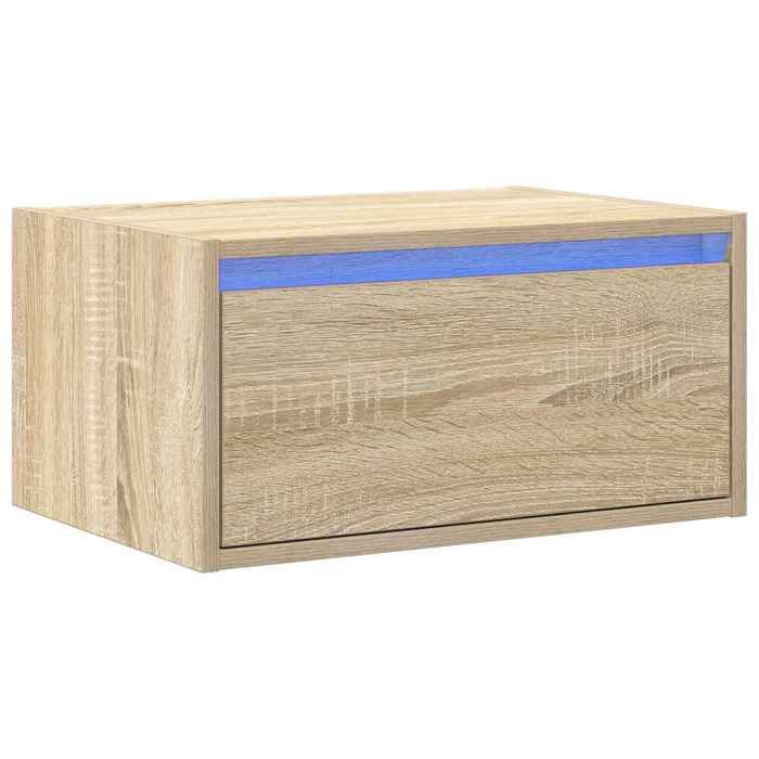 VidaXL Table de chevet murale avec lumières LED chêne sonoma, armoire, table d'appoint, armoire de lit, armoire de chevet, 860215
