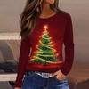 Женская модная повседневная футболка с разрезом по низу, круглым вырезом, длинными рукавами, свободного кроя, с рождественским принтом, женский топ