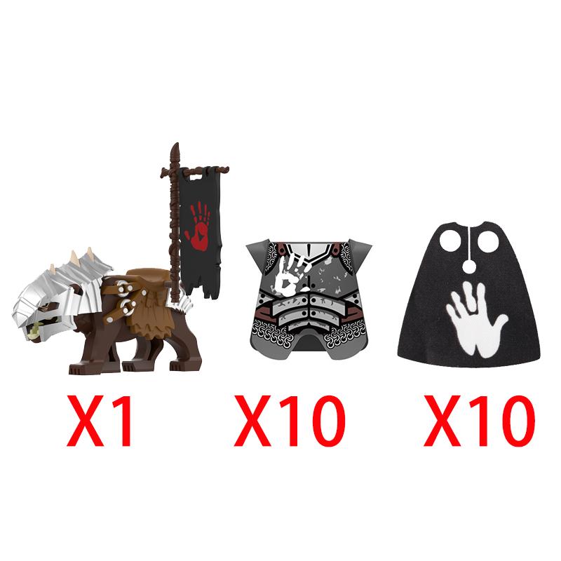 Medieval Castle Green Dragon Knight Building Blocks Figure Accessory Shield Vest Warhorse Cape Orc Flag Mount Wolf Toy Gift D123