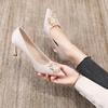 Fashion Ladies Pumps On Heeled with Crystals Pointed Toe Pearl Diamond Rhinestone Stilito Women's Shoes High Heels 39 Genuine Mark Sale