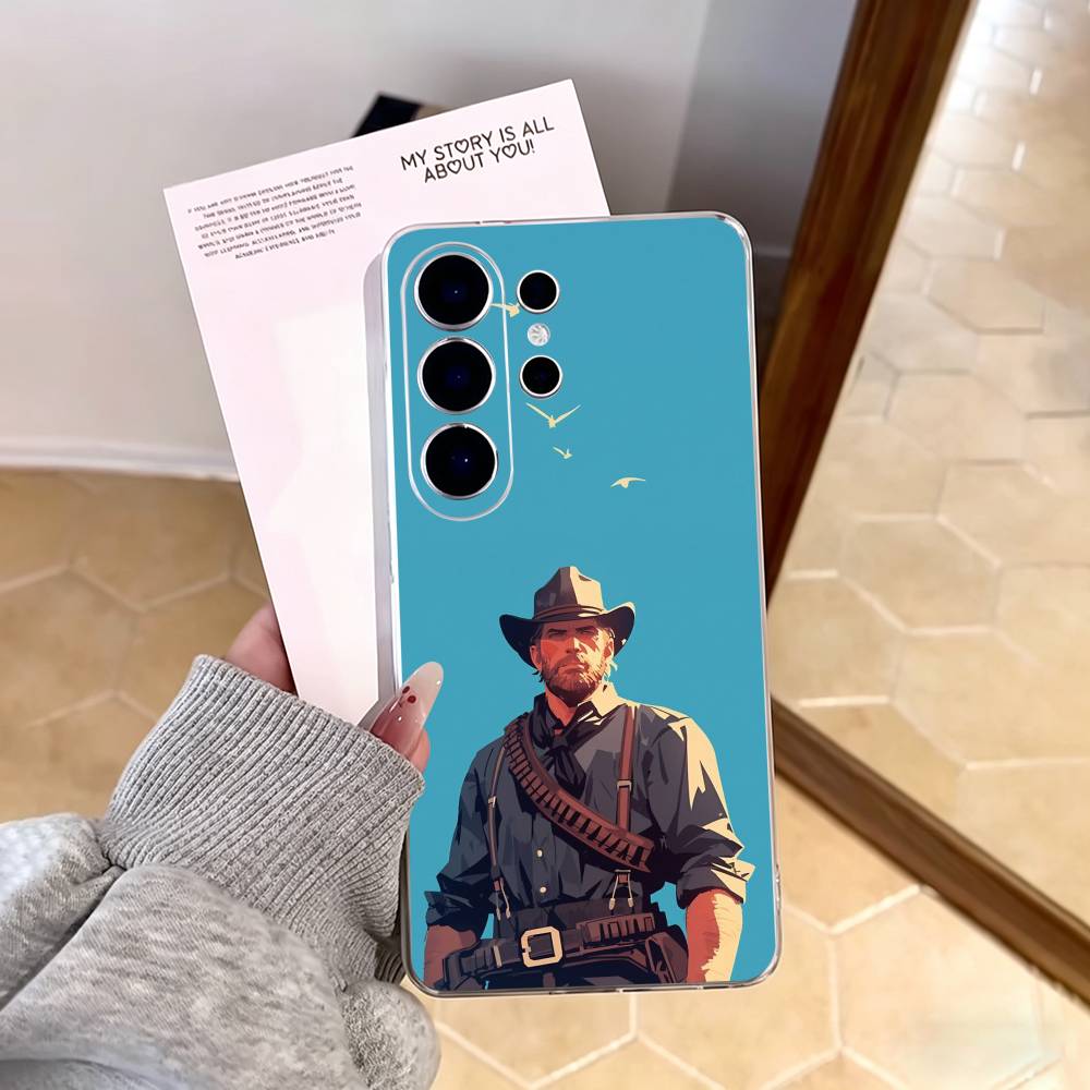 Чехол для телефона RDR2-Артур Морган для Samsung S25, S24, S21, S22, S23, S30, Ultra, S20, Plus, Fe, Note, 10, 9, 5G Прозрачный чехол