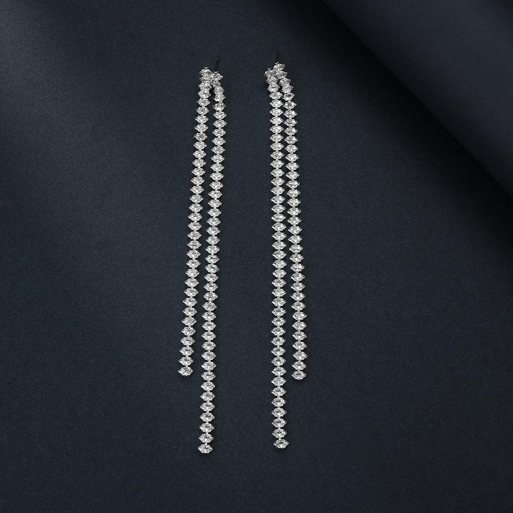 Full Diamond Multi-Layer Neck Chain Simple Long Fringed Necklace Earrings Collarbone Chain