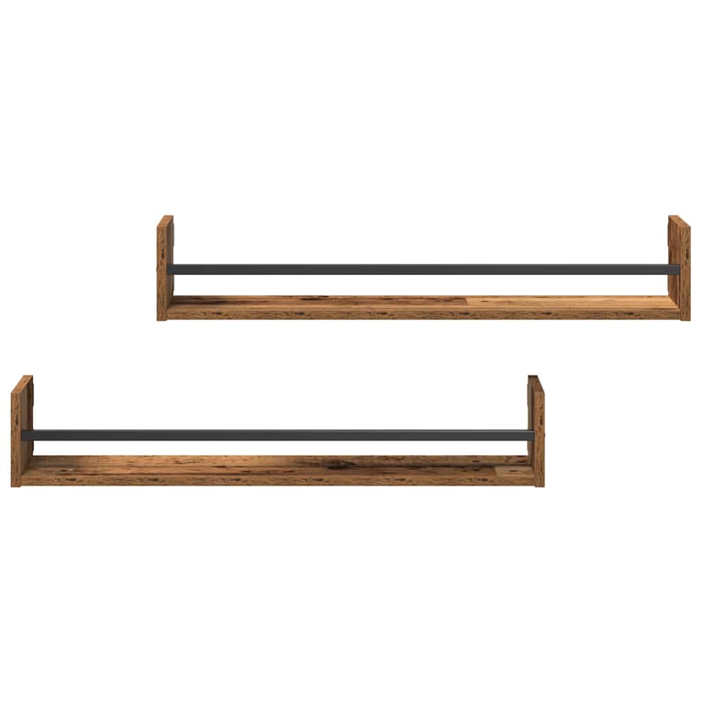 Wall Shelf Wall Mounted 2 pcs Reclaimed Wood Look 80 x 16 x 14 cm