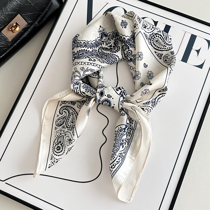 Green oil painting small square scarf silk scarf women's summer thin sunscreen spring and autumn headscarf head scarf tied bag headband belt