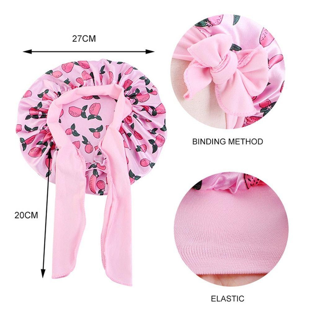 Boy Girls Flower Printed Band Bow Satin Bonnet Hair Beanie Shower Cap Sleep Hat