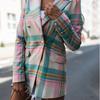 GMXIA Autumn Winter Plaid Print Long Sleeve POLO Neck Small Suit Jacket