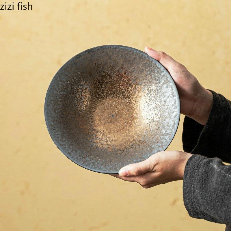 Винтажная керамическая обеденная тарелка, толстая суповая тарелка, десертная тарелка, фруктовые салатные тарелки, паста, фирменная посуда для ресторана