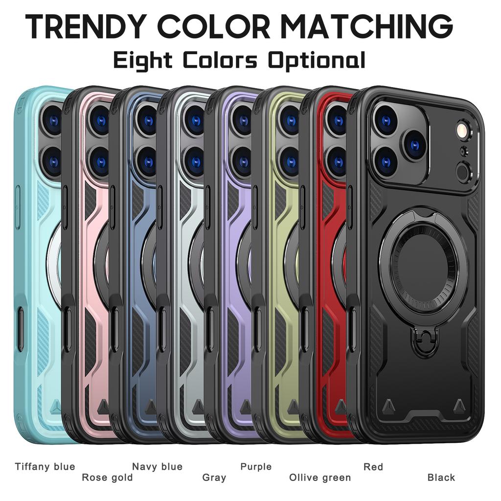 Бронированный противоударный чехол для iPhone 11 12 13 14 15 16 Plus 16e Air 17 Pro Max, вращающаяся на 360° магнитная подставка, задняя крышка из ТПУ и пластика
