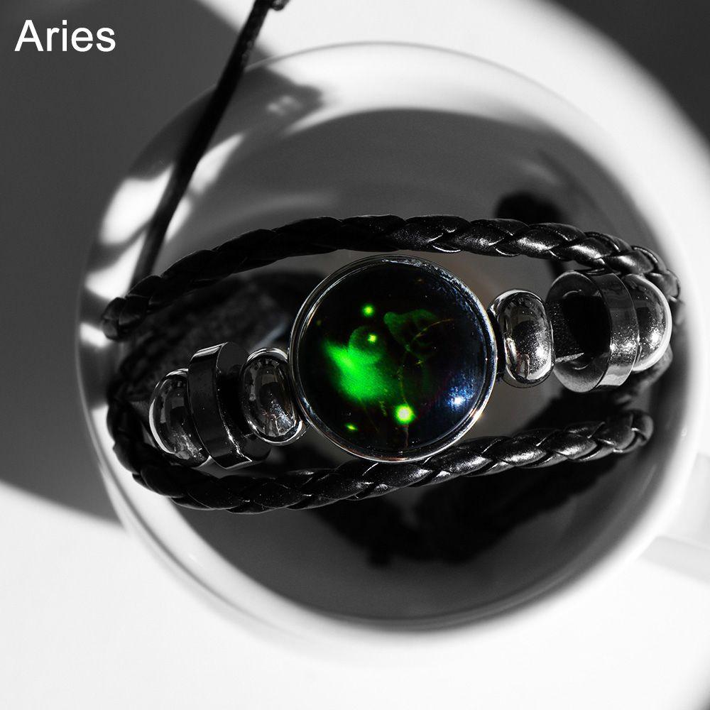 Adjustable Men Women 12 Constellation Zodiac Signs Bracelet Luminous  Braided Print Leather