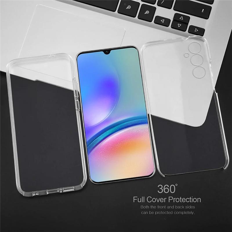 Двусторонний чехол на 360 градусов для Samsung Galaxy S24 S23 Ultra Plus FE A05 A05S A15 A25 A35 A55 A04 A04S A14 A24 A34 A54 5G 4G, прозрачный мягкий чехол