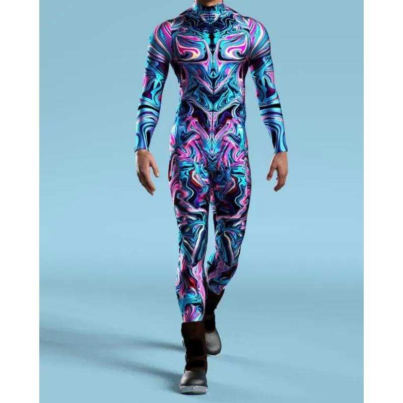 Креативный мужской комбинезон с нерегулярными линиями, 3D комбинезон в стиле киберпанк, боди на Хэллоуин, карнавальный костюм, комбинезон для выступлений, костюм зентай