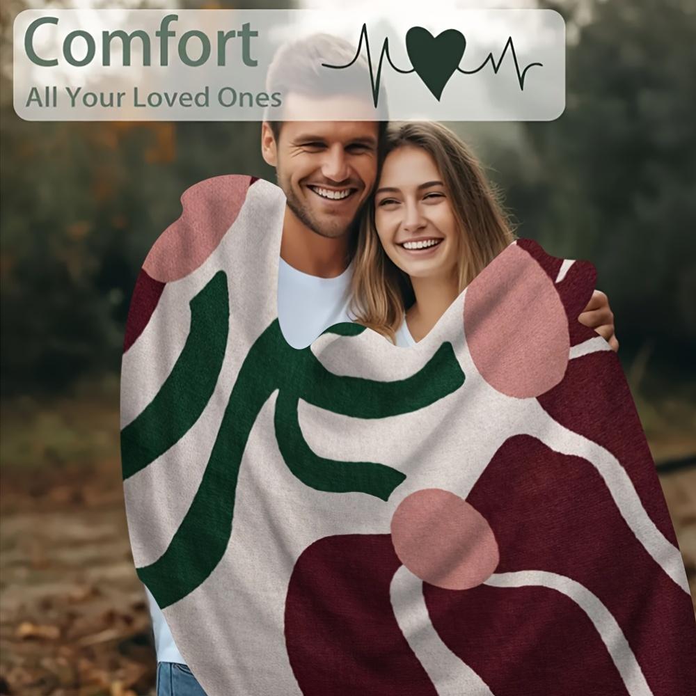 Extra Large Botanical Forest Blanket 60x80 Inch - Vibrant Red & Green Leaf Pattern, Super Soft Cozy Throw for Sofa, Camping