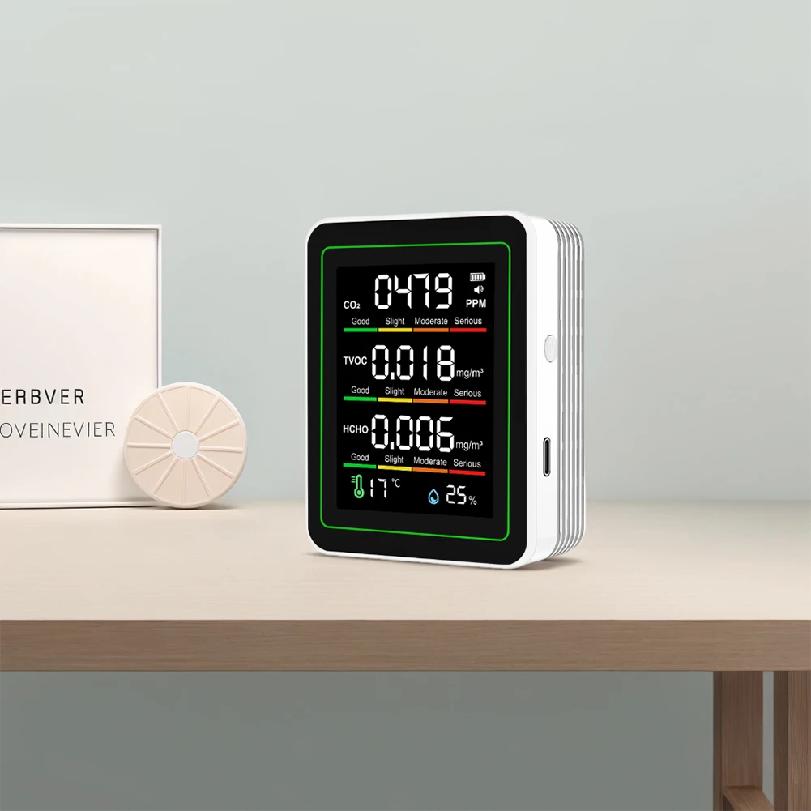 5-в-1 Монитор качества воздуха в помещении CO2 TVOC HCHO Тестер Температура Влажность Детектор Тестер качества воздуха для дома Офиса