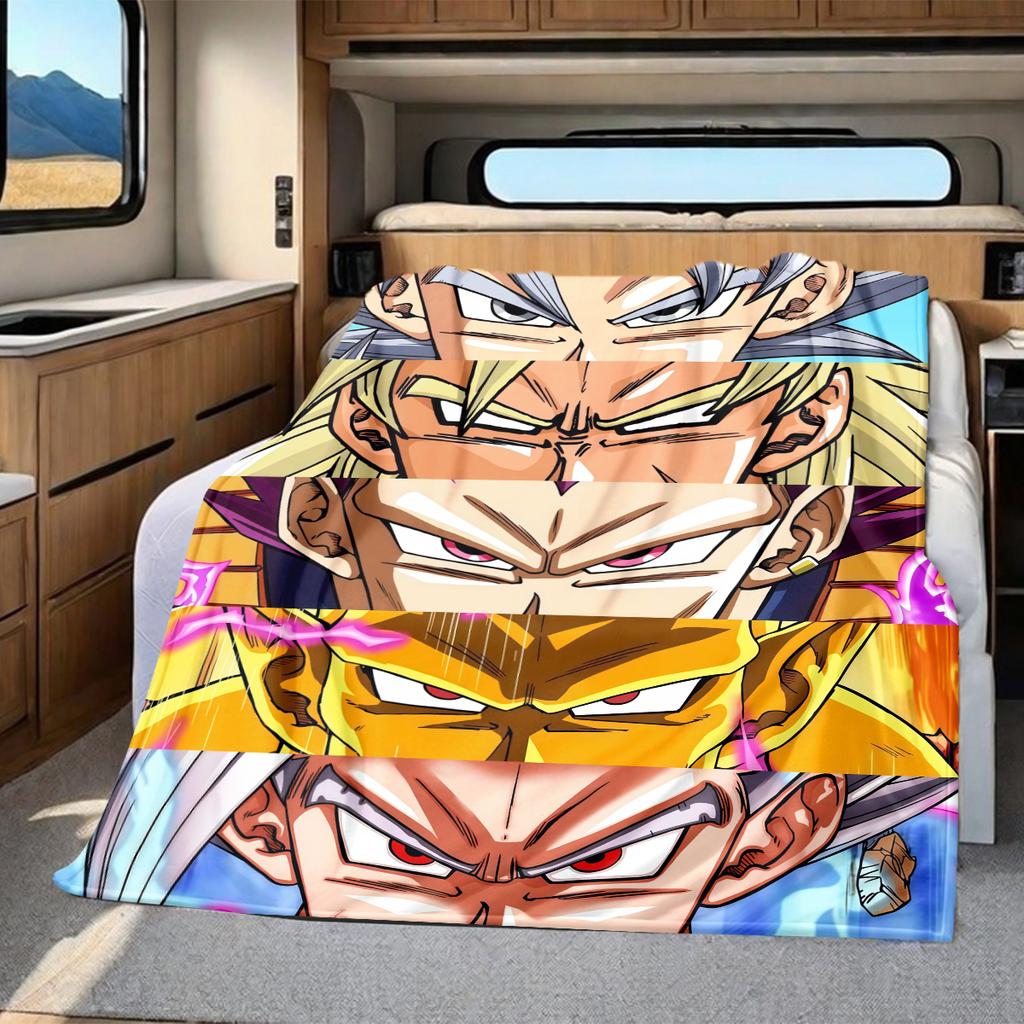 1 шт. Фланелевое одеяло с принтом Сон Гоку, Высокое качество, Для всех сезонов, Декор для дома, Тепло и уют, Идеально для рождественских подарков