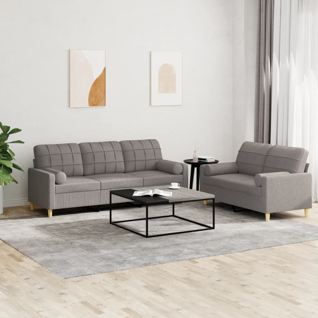 Vidaxl 2-Cz. Komplet Wypoczynkowy Z Poduszkami, Taupe, Tkanina
