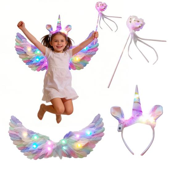Светящаяся повязка на голову с крыльями, эльф, фея, светящаяся палочка, ангел, фея, фото-аксессуар, набор для девочек, светящийся аксессуар для костюма