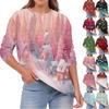 Women's Fashion Casual Christmas Print Round Neck Solid Color Long Sleeve Top