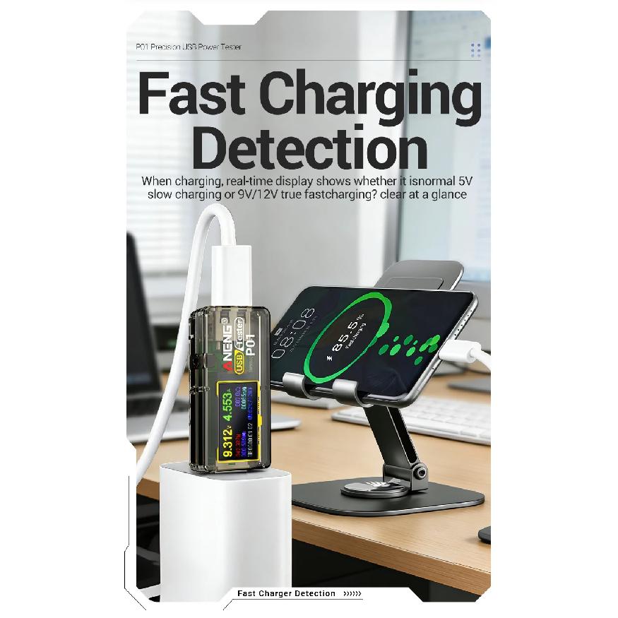 Цифровой вольтметр-амперметр ANENG P01 USB-тестер 4В-30В Емкость Энергия Температура Детектор быстрой мощности