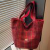 2025 осень новая клетчатая холщовая сумка большой вместимости модная простая женская повседневная модная литературная и художественная сумка через плечо